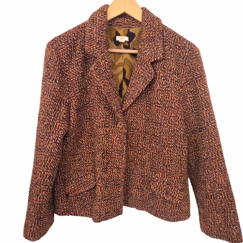JJill Vintage Tweed Blazer Recycled Wool Rust Plum Chunky Boho Artsy Jacket 14 P